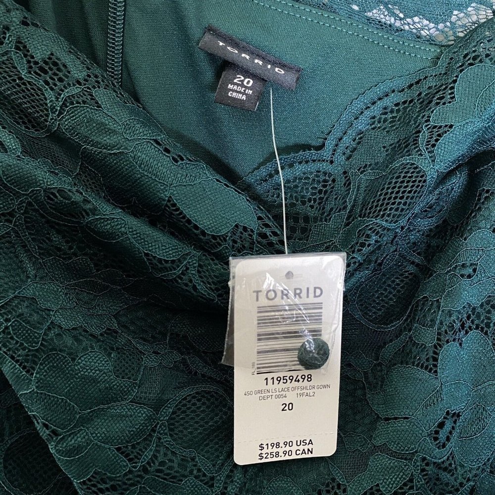 Torrid Emerald Green Maxi Floral Lace Off Shoulder Gown Dress NWT Plus Size 20 - Picture 5 of 5
